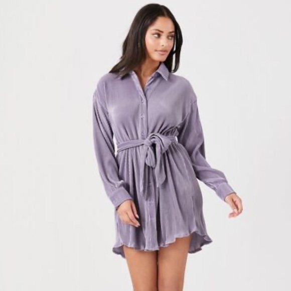 SHEIN Dresses & Skirts - Plisse Tie-Waist Shirt Dress in Periwinkle